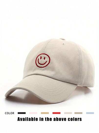 1pc Embroidered Smiling Face Adjustable Baseball Cap, Outdoor Sun Protection Casual Hat For Spring Autumn Travel Beach Vacation, Y2K Style For Young Adults