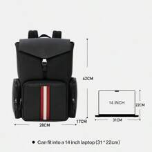 Bally Stripe-Trim Leather Backpack In Schwarz,Large Capacity Backpack With Multi Zip Pocket - Black - View 6