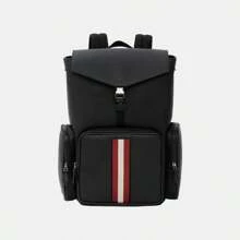 Bally Stripe-Trim Leather Backpack In Schwarz,Large Capacity Backpack With Multi Zip Pocket - Black - View 1