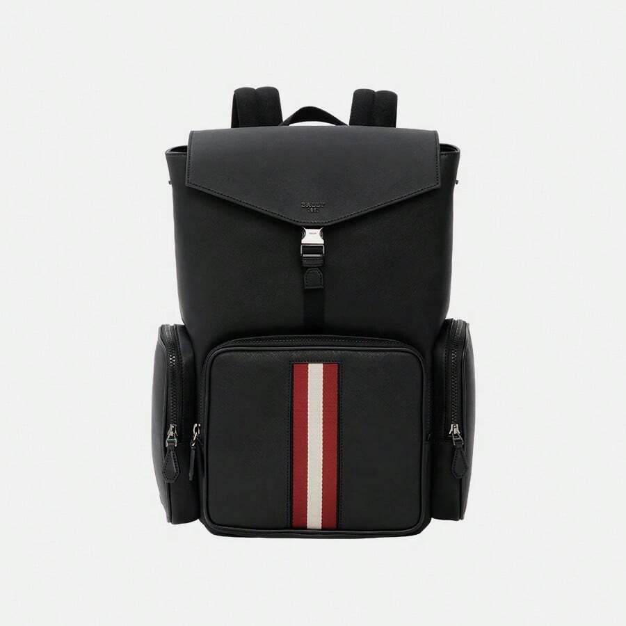 Bally Stripe-Trim Leather Backpack In Schwarz,Large Capacity Backpack With Multi Zip Pocket - Black - View 1