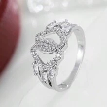 1 chiếc nhẫn Cubic Zirconia thời trang cao cấp phong cách Hàn Quốc để đeo hàng ngày, vừa vặn với ngón tay - nhẫn - Xem 2