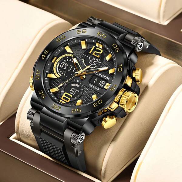 Men's Fashion Business Quartz Watch Waterproof Luminous Dual Display Multi-Function Watch