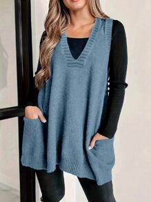Women's Autumn/Winter Y2K Casual Sleeveless V-Neck Pullover Knit Top, Lightweight And Comfortable, Suitable For Casual, Daily, Date, Halloween, Christmas, Thanksgiving, Holiday, Back To School, Back To School Party, Birthday Party - Baby Blue - View 1