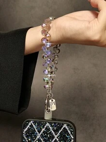 Cadena de accesorios para teléfono con cuentas brillantes y transparentes - Cordón para teléfono, llavero, compatible con fundas de Apple/teléfono, material de plástico - Púrpura malva - Ver 4