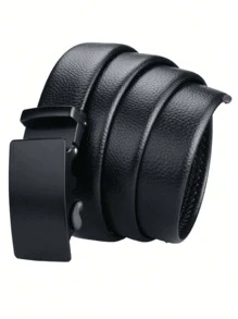 1pc Leather Belt With Square Automatic Buckle For Men