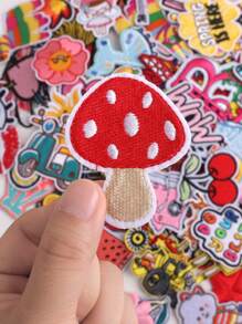 50 piezas/Paquete Parches de bordado de girasoles y letras en inglés termoadhesivos de colores aleatorios, aptos para DIY en ropa y accesorios - sombreros, jeans, vestidos, etc. Adorables y únicos apliques bordados de dibujos animados