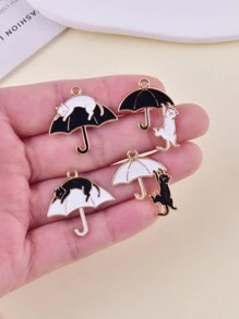10个/包 可爱雨伞猫金属油滴吊坠，适合女性DIY饰品制作 - 彩色 - 查看 4