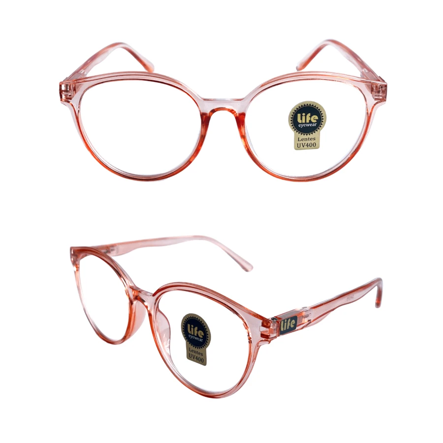 Degree +0.50 To +4.00 Glasses Frame Oval Bright Orange Transparent Reading - Orange - View 1