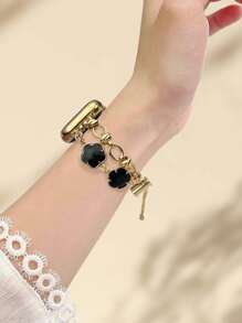 1 pieza compatible con brazalete de lujo de metal dorado con decoración de flores, adecuado para Ultra2 1 SE S9/8/7/6/5/4/3/2/1, regalo de moda joven, banda de reloj de reemplazo popular a nivel mundial en tallas 38/40/41/42/44/45/49mm