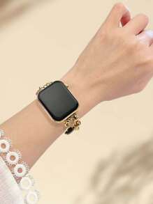 1 pieza compatible con brazalete de lujo de metal dorado con decoración de flores, adecuado para Ultra2 1 SE S9/8/7/6/5/4/3/2/1, regalo de moda joven, banda de reloj de reemplazo popular a nivel mundial en tallas 38/40/41/42/44/45/49mm