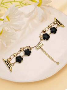 1 pieza compatible con brazalete de lujo de metal dorado con decoración de flores, adecuado para Ultra2 1 SE S9/8/7/6/5/4/3/2/1, regalo de moda joven, banda de reloj de reemplazo popular a nivel mundial en tallas 38/40/41/42/44/45/49mm