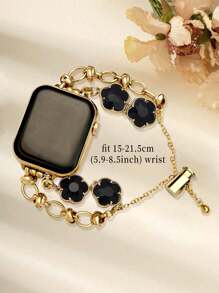 1 pieza compatible con brazalete de lujo de metal dorado con decoración de flores, adecuado para Ultra2 1 SE S9/8/7/6/5/4/3/2/1, regalo de moda joven, banda de reloj de reemplazo popular a nivel mundial en tallas 38/40/41/42/44/45/49mm