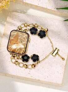 1 pieza compatible con brazalete de lujo de metal dorado con decoración de flores, adecuado para Ultra2 1 SE S9/8/7/6/5/4/3/2/1, regalo de moda joven, banda de reloj de reemplazo popular a nivel mundial en tallas 38/40/41/42/44/45/49mm