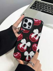 1pc Fashion Frame Letter, Cherry Bow Leather Shockproof Phone Case Compatible With IPhone 11, 12, 13, 14, 11 Pro Max, 12 Pro Max, 13 Pro Max, 14 Pro Max, XR, 15, 15 Pro, 15 Pro Max, 16, 16 Pro, 16 Plus, 16 Pro Max, 17, 17 Pro, 17 Pro Max - Multicolor - View 2