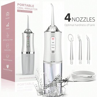 1 pezzo di filo interdentale elettrico, irrigatore orale portatile con 3 modalità e 4 ugelli per la pulizia orale, apparecchi per la cura orale per uso domestico. Idee regalo premium per le vacanze.