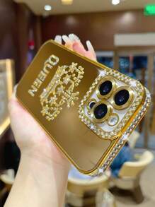 1 件水钻电镀激光雕刻皇冠 TPU 手机壳适用于 16/16 Pro/16 Pro Max/XR/XS Max/11/11 Pro/11 Pro Max/12/12 Pro/12 Pro Max/13/13 Pro/13 Pro Max/14/14 Pro/14 Pro Max/15/15 Pro/15 Plus/15 Pro Max，保护套防水防震防摔防刮 - 雙排鑽皇冠殼 - 查看 4