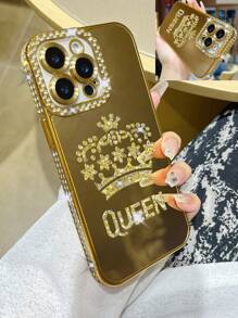 1 件水钻电镀激光雕刻皇冠 TPU 手机壳适用于 16/16 Pro/16 Pro Max/XR/XS Max/11/11 Pro/11 Pro Max/12/12 Pro/12 Pro Max/13/13 Pro/13 Pro Max/14/14 Pro/14 Pro Max/15/15 Pro/15 Plus/15 Pro Max，保护套防水防震防摔防刮 - 雙排鑽皇冠殼 - 查看 3
