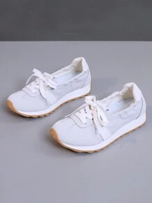 1 Pair Women's Multicolor Slip-On Casual Sneakers With Round Toe, Lace-Up Sport Shoes For Outdoor, Spring & Autumn - Grey - View 5