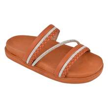 Women's Rhinestone And Braid Flat Comfortable Fashion Blogger Fashion Sandals - 駝色 - 查看 2