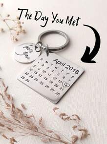 Personalize Gift Calendar Keychain Personalized Calendar Keychain, Engraved Calendar Keyring, Special Date Calendar Keyring Stainless Steel Square Round Pendant Keychain Couples Key Ring, Personalized Gifts, Anniversary Gift, Christmas Gift, Gold, Stylish, Colorful, Vintage, Unisex, Hipster, Simple, Casual, Custom, Personalized, - Multicolor - View 15