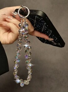 Cadena de accesorios para teléfono con cuentas brillantes y transparentes - Cordón para teléfono, llavero, compatible con fundas de Apple/teléfono, material de plástico - Púrpura malva - Ver 3