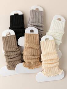 6pairs Women Assorted Color Striped Versatile Warm Knee-High Leg Warmers, Autumn Winter Spring - 彩色 - 查看 2