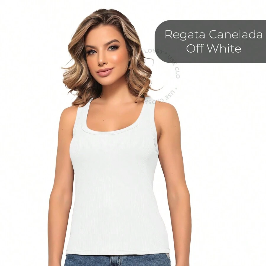 Women's Ribbed Tank Top, Basic Racerback Style Top - trắng - Xem 1