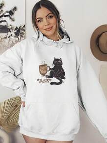 Angry Cat Sweatshirt Blouse Coffee Kitten Caffeine  1995 Flow Fx - White - View 4