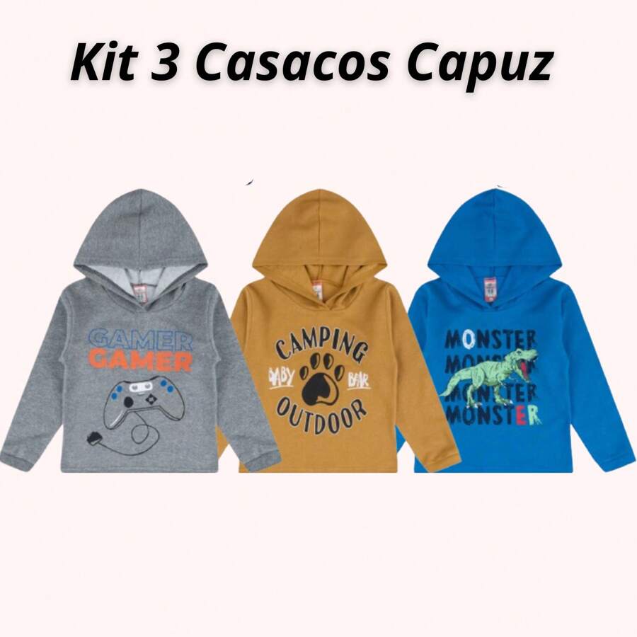 Kit 3 Winter Hooded Coats For Boys And Girls - Multicolor - View 1