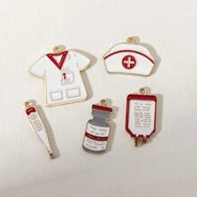 5pcs/10pcs Mixed Nurse Medical Themed Charms Pendant Jewelry: Medicines, Thermometer, Clothing, Hat, For DIY Necklace, Bracelet, Keychain Craft - Zinc Alloy Enamel Pendants - Nurse Series Pendant - View 7