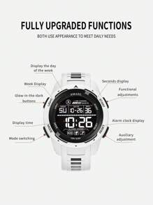 SMAEL Men's Waterproof Sport Watch With Large Dial, LED Backlight, Digital Display, Stopwatch For Daily Decoration - White - View 5