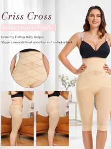 Nebility Faja Women's Body Shaping Pants Leggings Tummy Tuck Waist Hip Lift Spring Summer Autumn Winter Breathable And Comfortable Seamless Three-Quarter Hip Lift Pants Suitable For Daily Wear - Màu be - Xem 5
