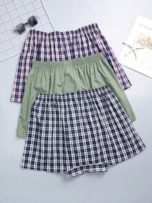 3 Pcs Men's Multicolor Briefs Plaid Printed Stylish Breathable Comfortable Boxer Briefs - Multicolor - View 2