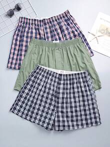 3 Pcs Men's Multicolor Briefs Plaid Printed Stylish Breathable Comfortable Boxer Briefs - Multicolor - View 1