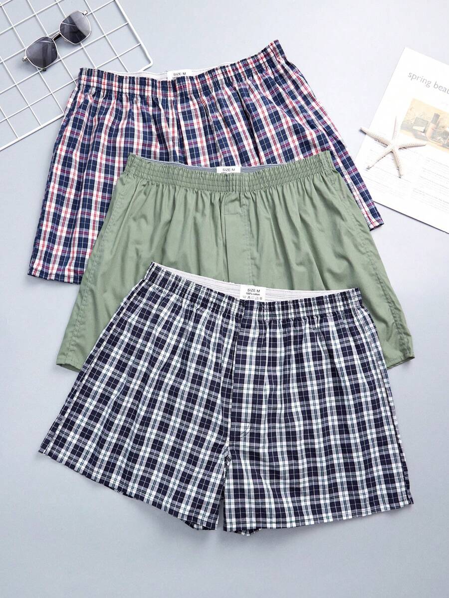 3 Pcs Men's Multicolor Briefs Plaid Printed Stylish Breathable Comfortable Boxer Briefs - Multicolor - View 1