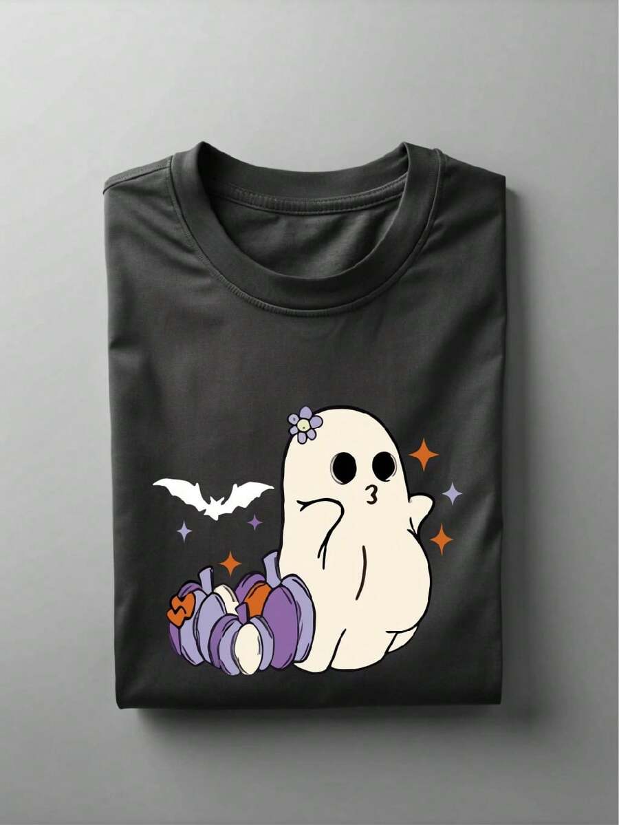 Pregnancy Halloween Shirt, Pregnant Ghost T-Shirt, New Mom Gift Tee, Pregnancy Announcement Shirt, Spooky Pregnancy Short Sleeve Shirt. UA-288 - Black - View 1
