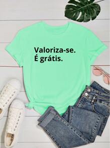 Women's Baby Look T-Shirt 100% Cotton Empowered Phrases Value It If It's Free - Màu xanh Bạc hà - Xem 2