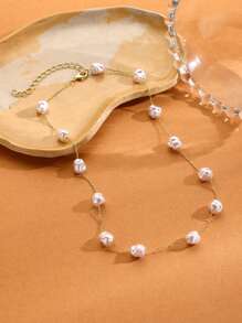 1pc Fashionable Minimalist Faux Pearl Beaded Chain Necklace For Women, Suitable For Daily Wear - Multicolor - View 4