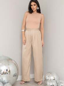 KALINA FASHION Women's Casual Wide Leg Loose Trousers With Rhinestone Embellishments - Khaki - View 5