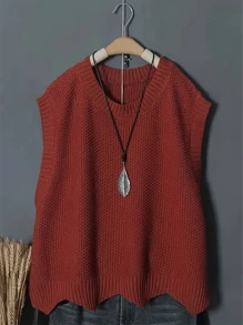 Solid Round Neck Sleeveless Vest, Spring And Autumn Casual Sleeveless Vest, Women's Clothing - 橘色 - 查看 4