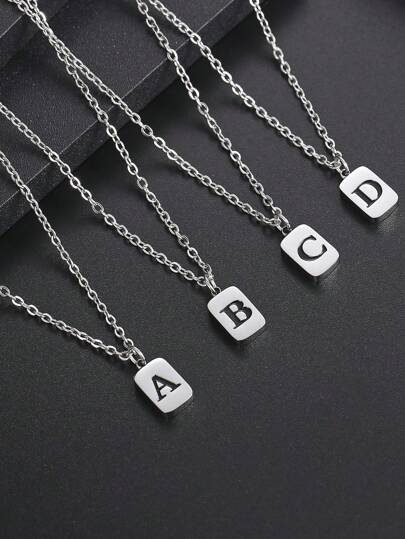 1個時尚手工拋光不銹鋼幸運字母頸鍊，適合男士日常穿著