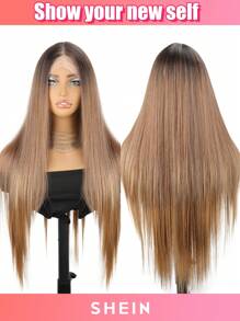 30inch Ombre Light Brown Lace Front Wig, 13*4*1 T Part Lace Front Wig Ombre Light Brown 30 Inch Straight Hair Wigs Straight Lace Front Wigs Pre-Plucked Straight Hair Lace Wig - Brown Ombre - View 3