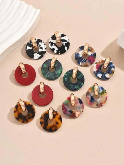 Pendientes redondos de acrílico multicolor elegantes y de moda, estilo dulce adecuado para mujeres, excelente para regalos, vacaciones y uso diario