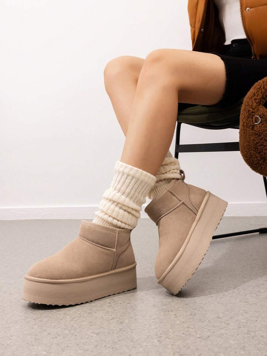 Women's Fuzzy Boot 1.97 Inch Classic Platform Snow Boots Genuine Suede Leather, Ankle-Height, Memory Foam Insole, Lightweight Anti-Slip Outsole For Indoor And Outdoor Wear Halloween Christmas Holiday Festive Winter Khaki Boots - 卡其色 - 查看 1