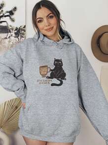 Angry Cat Sweatshirt Blouse Coffee Kitten Caffeine  1995 Flow Fx - Grey - View 4