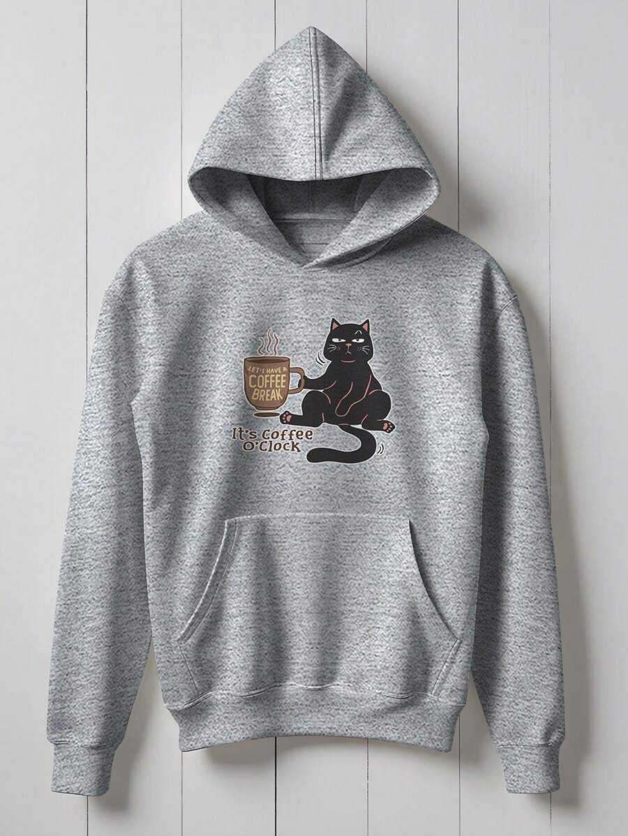 Angry Cat Sweatshirt Blouse Coffee Kitten Caffeine 1995 Flow Fx - Grey - View 1