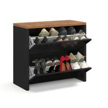 Quality Furniture Shoe Organizer With Wooden Seat And 2 Tilting Doors - 黑色 - 查看 4