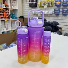 Kit 3 Motivational Water Squeezer Bottles With Sticker Gym School Trip 2000ml 900ml 300ml Children's Day - KIT hồng cam xanh - Xem 7