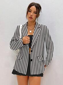 Women Casual Elegant Houndstooth Print Blazer