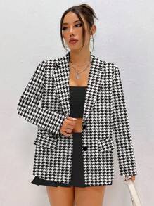 Women Casual Elegant Houndstooth Print Blazer